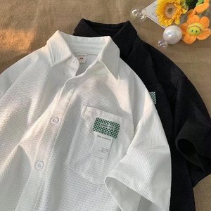 夏季日系复古华夫格开衫情侣宽松潮牌休闲衬衫XZ304B-CS883P32图片