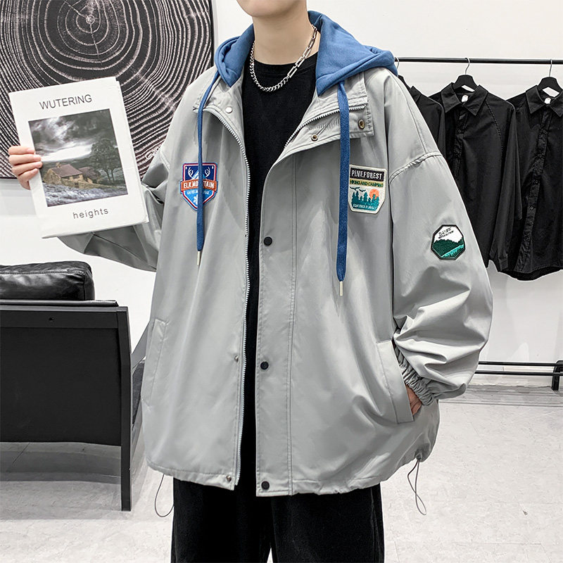 连帽外套男潮牌潮流ins字母刺绣情侣假两夹克XZ304B-JK22108-P70,男装夹克,星座302B-1