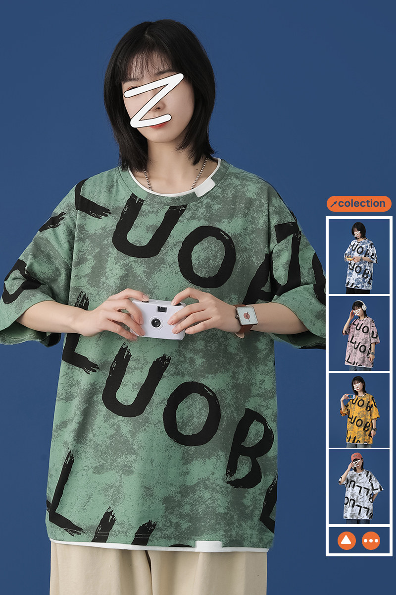 T恤中性风夏季几何图案休闲宽松圆领多色T恤XZ304B-T309P22,女装T恤,星座302B-1