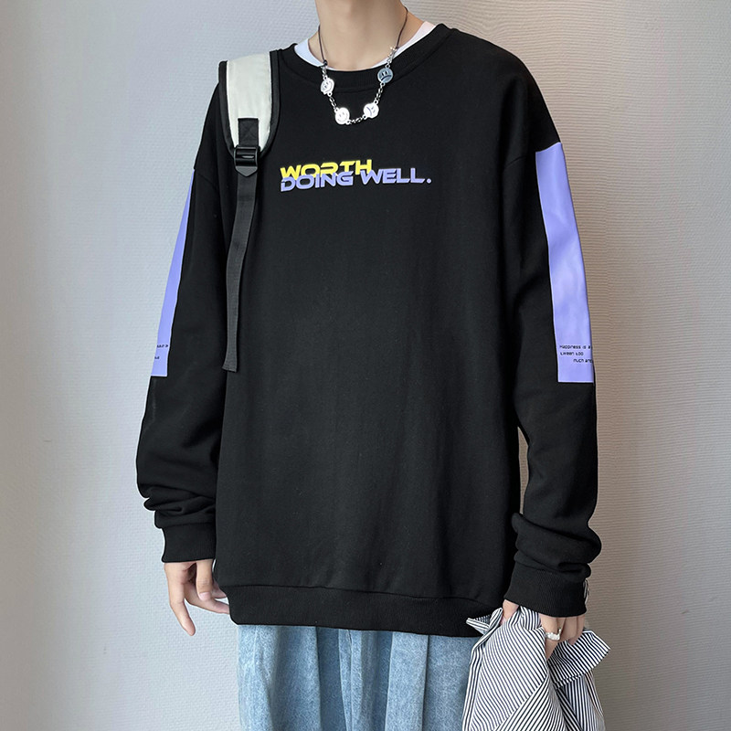 秋季新款港风时尚简约风宽松拼色帅气百搭卫衣XZ304B-W5210P22,男装卫衣,星座302B-1