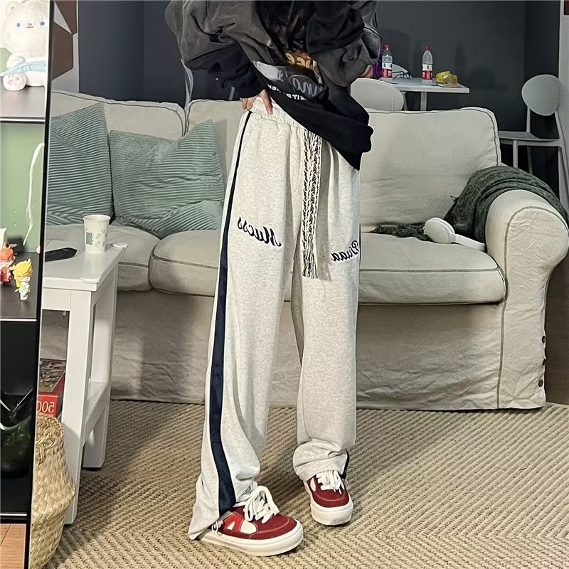 美式街头直筒阔腿裤男女潮牌运动裤垂感休闲卫裤XZ304B-K2507P38,男装休闲裤,星座302B-1