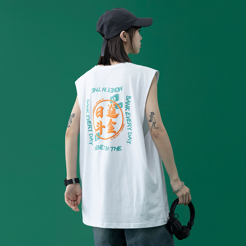 港风中性风 夏季背心印花宽松短袖休闲背心XZ304B-B1113-P21图片