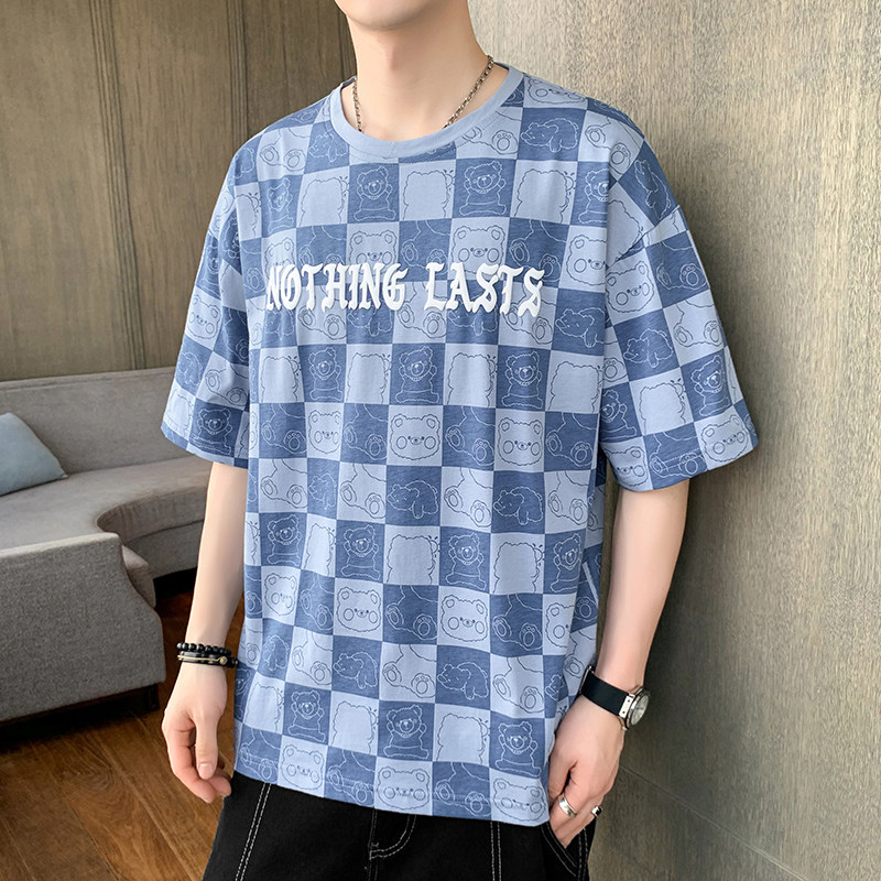 新款短袖店主风男士纯色发泡字休闲T恤XZ304B-T3112P27,男装T恤,星座302B-1