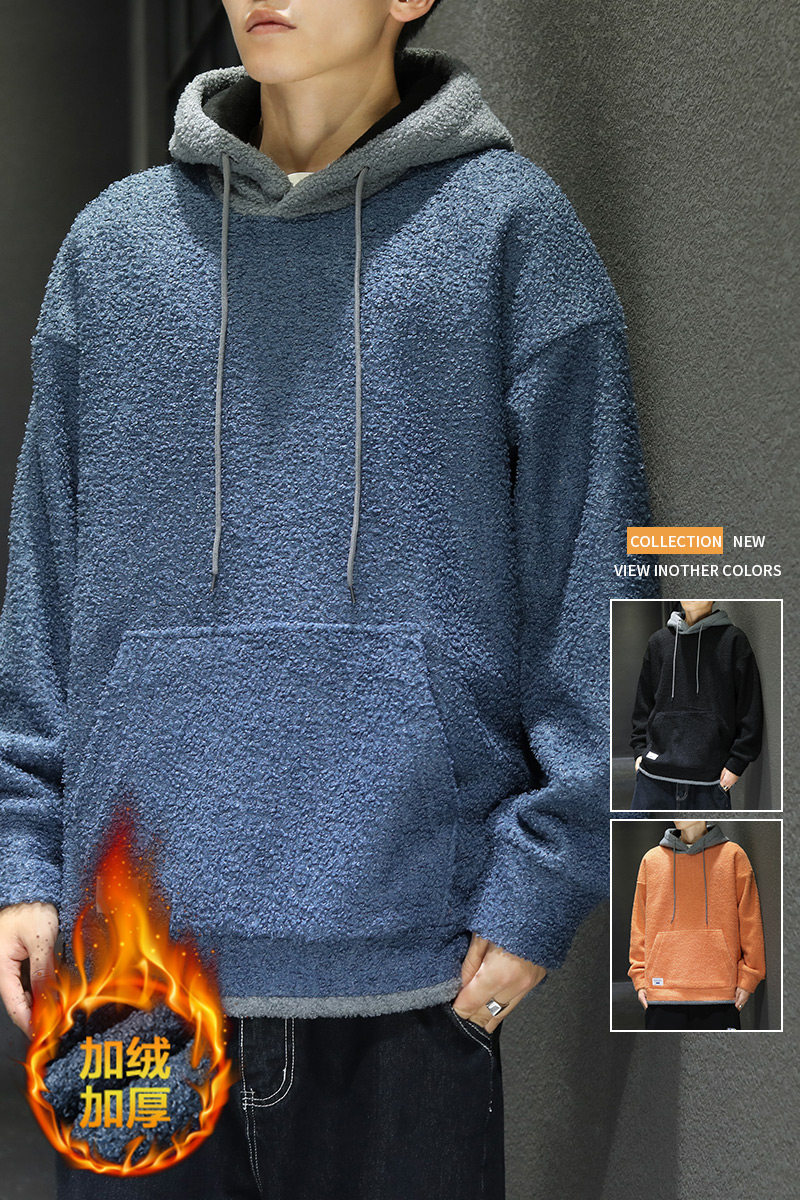 秋季新款泰迪绒连帽加绒加厚宽松外套休闲卫衣XZ304B-W5708P60,男装卫衣,星座302B-1