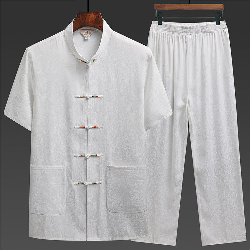 中国风夏季全棉提花休闲唐装套装XZ304B-TZ21023P60，男装休闲套装，星座302B-1