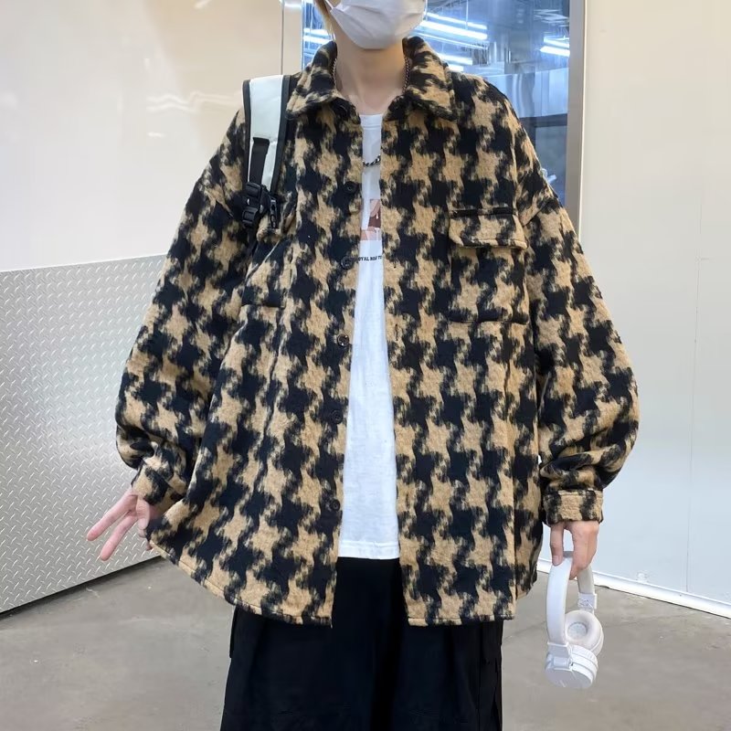 千鸟格方领青春流行外穿宽松型夹克新款流春季男XZ304B-JK03P85,男装夹克,星座302B-1