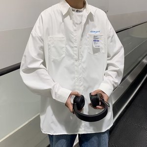 原宿男ins宽松型方领文艺衬衫百搭青春流行春季XZ304B-CS2201P35图片