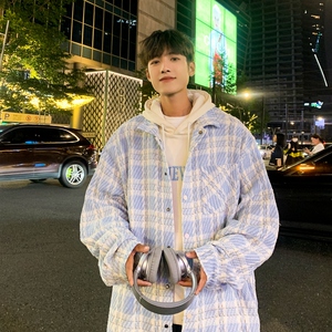 秋季男士外套宽松潮流休闲港风格子夹克XZ302-1-JK23111P60图片