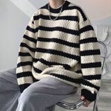 条纹圆领毛衣秋冬季韩版潮牌ins宽松情侣针织衫XZ302-1-M238P45，男装针织衫/毛衣，星座302B-1