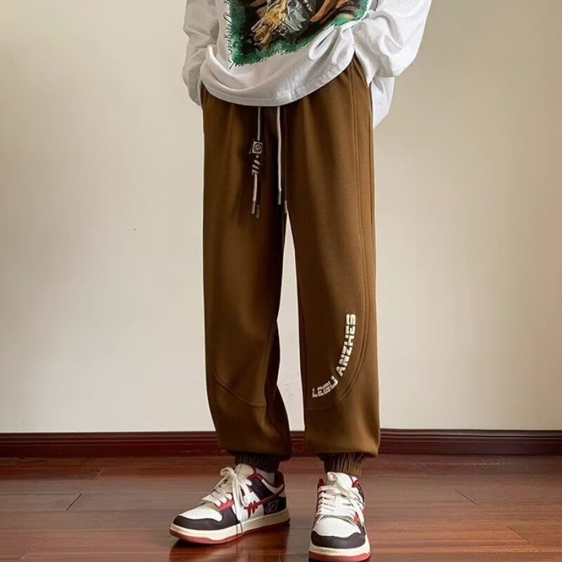 男生穿搭高级感裤子男春秋季美式大码运动卫裤潮牌束脚宽松休闲裤,男装休闲裤,星座302B-1