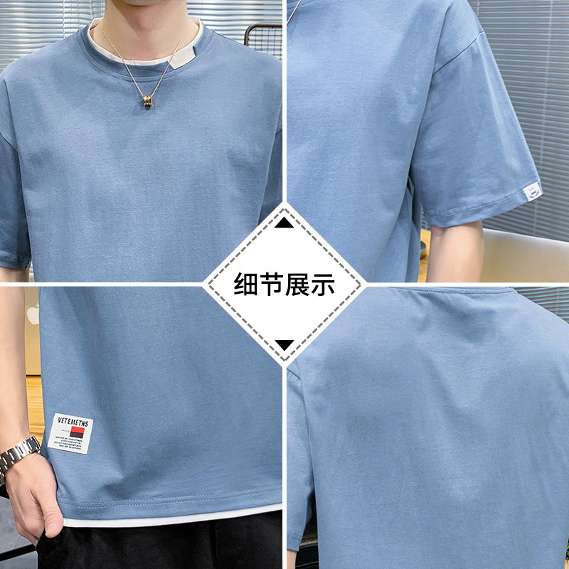 夏男短袖20新款休闲五分袖简约多色宽松圆领T恤A222-T201-P25,男装T恤,星座302B-1