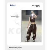 欧美风华夫格男女春秋休闲裤子宽松束脚抽绳卫裤XZ304B-K252P35，男装休闲裤，星座302B-1