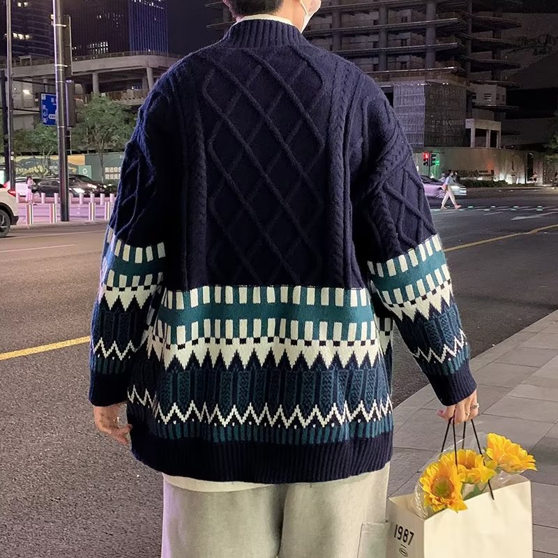 提花慵懒风2024新款秋季休闲针织衫百搭宽松撞色XZ304B-M170P55,男装针织衫/毛衣,星座302B-1