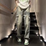 美式高街复古风水洗做旧多口袋工装牛仔裤男潮XZ302B-1-K6027P55，男装牛仔裤，星座302B-1