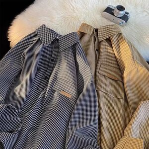 格子衬衫男长袖秋季ins潮日系复古polo休闲衬衣XZ304B-CS128P38图片