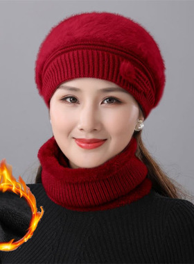 送妈妈防寒毛线帽贝雷帽冬季