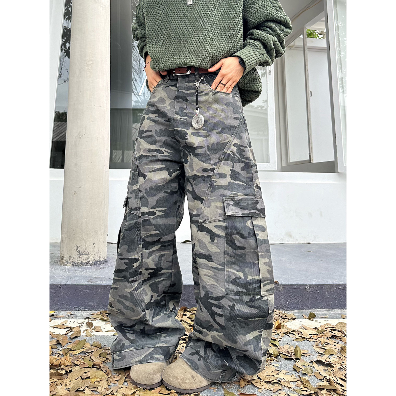 XBRO美式复古水洗做旧多口袋迷彩工装裤男女弯刀阔腿显瘦潮休闲裤,男装,休闲裤,淘宝优惠券,粉丝福利购,淘宝优惠卷