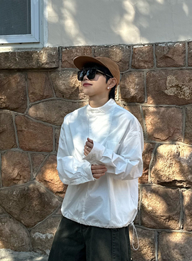 XBRO设计感小众立领男女短款白色衬衫小个子春秋季长袖套头衬衣bf