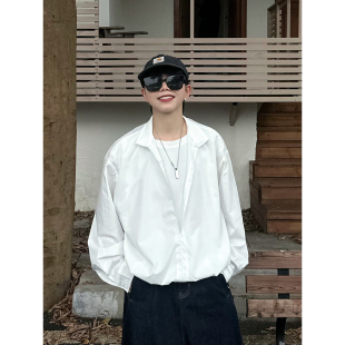 XBRO韩系高级感老钱风男女春秋前短后长拼接假两件套头长袖白衬衫