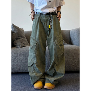裤 复古显瘦做旧洗水宽松拖地慵懒弯刀阔腿多口袋伐木工装 XBRO美式