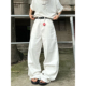 XBRO美式 复古垂感高盎司高级男女拖地宽松百搭阔腿直筒白色牛仔裤