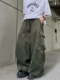 XBRO日系复古大口袋廓形显瘦遮肉大码 可束脚军绿色伞兵裤 工装 裤