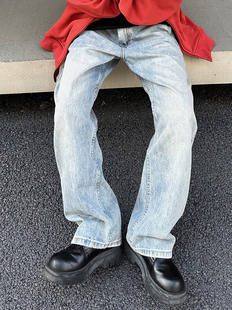 XBRO美式休闲丹宁水洗直筒显瘦牛仔裤长裤百搭大码四季裤子男女潮