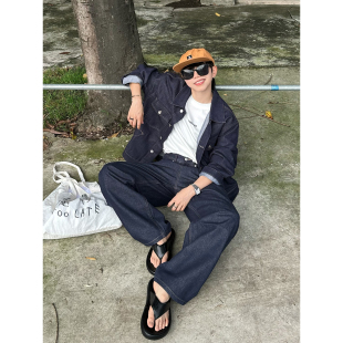 XBRO韩式 复古原牛春秋套装 两件套男女直筒牛仔裤 牛仔外套夹克 美式