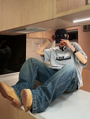 男女辣妹 小众牛仔裤 XBRO复古古着风美式 高街洗水怀旧蓝垂感直筒裤