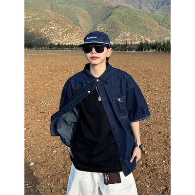 宽松休闲短袖牛仔水洗衬衫