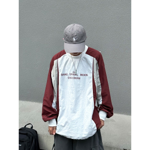 运动速干套头拼接撞色插肩长袖 卫衣bf 复古初秋学院风薄款 XBRO美式