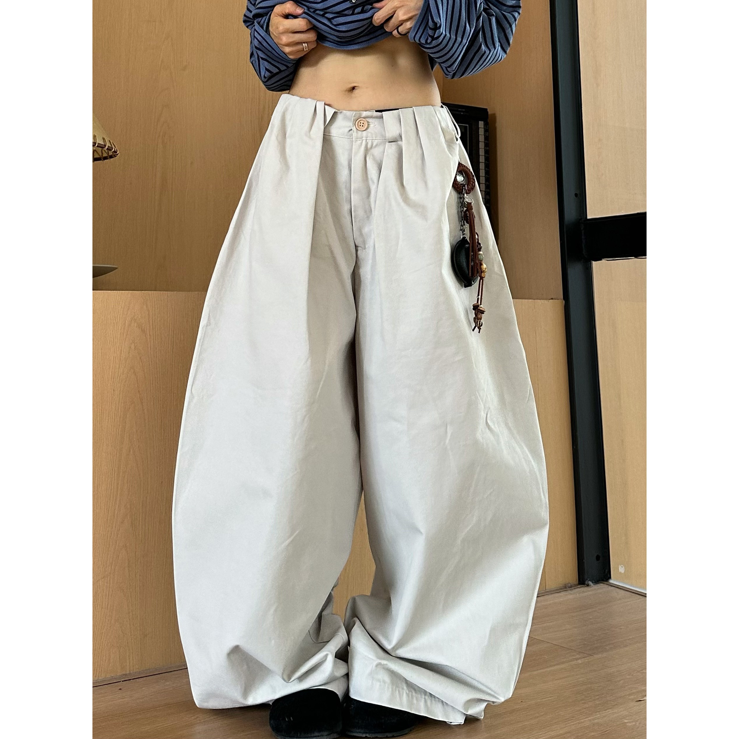 XBRO韩系复古茧型宽松阔腿拖地裤垂感显瘦百搭男女弯刀宽松休闲裤