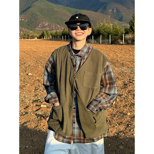 马甲背心 百搭多口袋设计感古着工装 XBRO日系复古V领开衫 男女四季