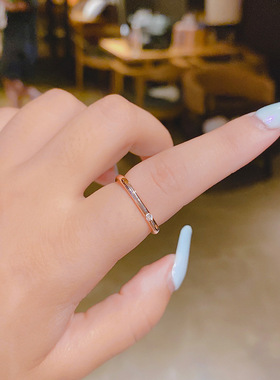 铜镀珍珠微镶锆石情侣小方戒指一对女时尚方戒光面指环送闺蜜礼物