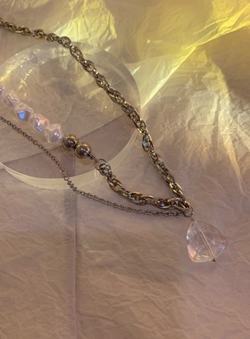 冷淡风小众水晶复古钛钢吊坠项链