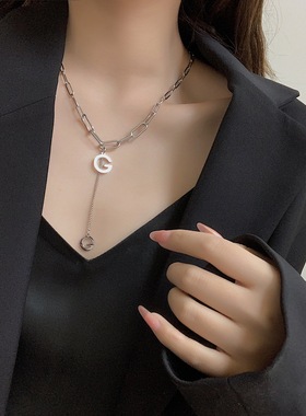 钛钢冷淡风小众设计感毛衣链潮流