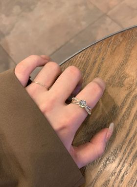 14k真金镶钻戒指森系日韩开口