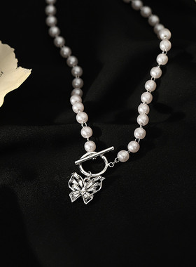 超仙镶钻珍珠简约蝴蝶锁骨链女ins嘻哈小众轻奢2021年新品潮项链