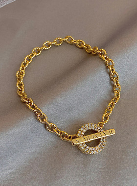 【真金电镀】铜微镶OT扣字母手链女潮网红手环韩版ins小众手饰女