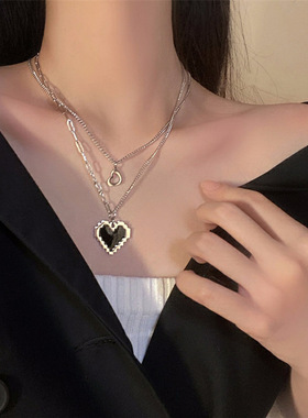 通体钛钢反光珍珠库洛米小猫项链女小众ins嘻哈拼接锁骨链设计感