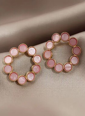 s925银针早春新品粉色紫色圆圈耳钉高级感耳环女耳饰2023年新品潮