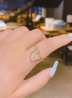【真金电镀】韩国微镶锆石扇子开口闪钻网红百搭气质戒指食指环
