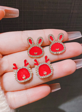 本命年红色小龙耳钉轻奢高级感气质百搭耳环新款小众独特新年耳饰