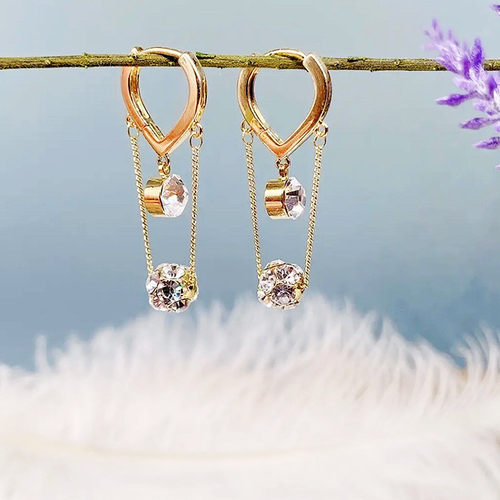 S925银针新品告白气球时尚精致耳扣超闪钻球流苏简约设计感耳饰品