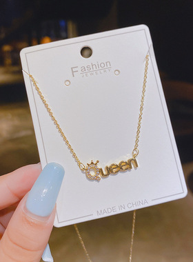 2022新品潮真金电镀铜微镶锆石冷淡风锁骨链字母百搭小清新项链女