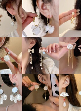 复古气质白色珍珠耳钉女时尚个性爱心耳环网红简约高级感百搭耳饰