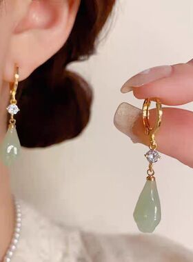 新中式绿色玉兰花水滴流苏耳坠2024新款耳环古风时尚气质优雅耳饰