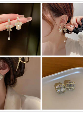 2022新品气质流苏珍珠镂空蝴蝶结长款耳坠简约时尚耳环耳钉饰品女