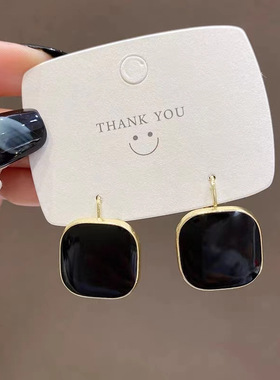 韩版复古几何方形黑色耳扣女 ins港风简约气质百搭耳环高级感耳饰
