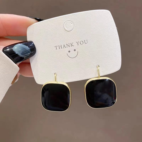 韩版复古几何方形黑色耳扣女 ins港风简约气质百搭耳环高级感耳饰